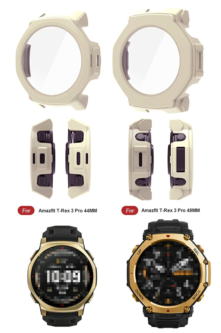 スマホアクセサリー エージニアスのAmazfit T-Rex 3 Pro ケース カバー 液晶面強化ガラス 全面保護 液晶保護ケース 単色/クリア フィルム一体 ハードケース アマズフィット T-レックス3 プロ 48mm / 44mm｜アングル3