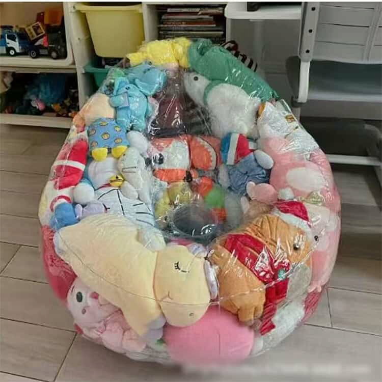 チェア ビーンバッグ 子供用 キッズ フロアソファー ぬいぐるみ収納 座れる 椅子 防湿 透明 ローソファー ソファー おもちゃ 収納チェア ソファ 防水 防塵 ぬいぐるみ収納 防カビ コンパクトソファ 座椅子 折りたたみ椅子 折りたたみイス [3]
