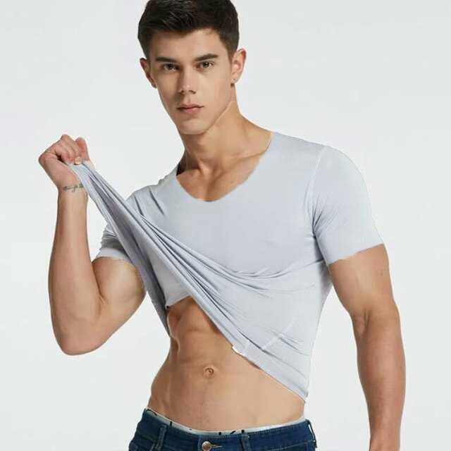 接触冷感 インナーTシャツ メンズ Vネック Tシャツ ストレッチ 2点セット シームレス 半袖 半袖Tシャツ アイスシルク スリム ルームウェア インナー ティーシャツ スポーツ M L XL 2XL 3XL 4XL 5XL