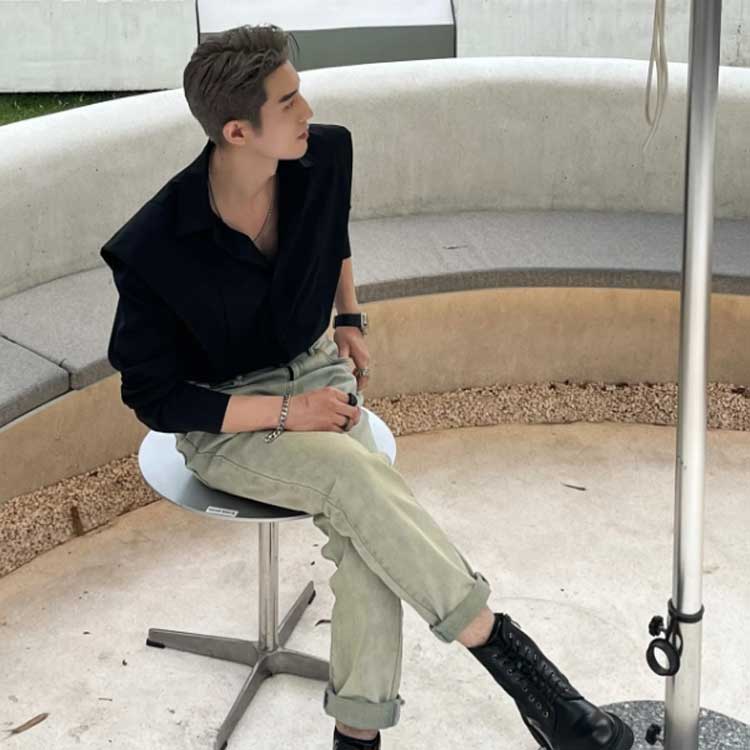 フェイクレイヤード シャツ メンズ カジュアルシャツ 春夏 長袖シャツ 羽織り レトロ 大きいサイズ 開襟シャツ 体型カバー 韓国ファション ゆったり 大きいサイズ かっこいい M L XL 2XL