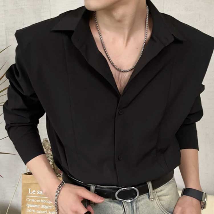 フェイクレイヤード シャツ メンズ カジュアルシャツ 春夏 長袖シャツ 羽織り レトロ 大きいサイズ 開襟シャツ 体型カバー 韓国ファション ゆったり 大きいサイズ かっこいい M L XL 2XL