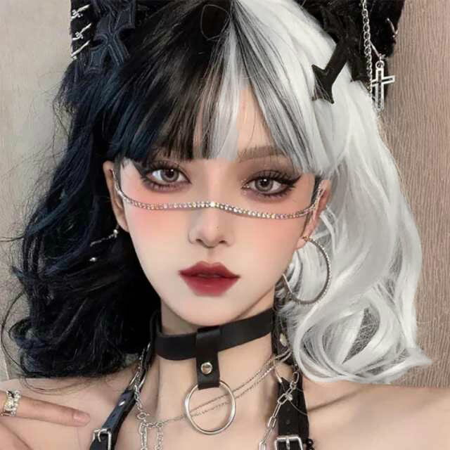 ウィッグ コスプレ ハロウィン 黒白魔女 ショート かつら カール フルウィッグ 女性 自然 前髪あり ヘアクリップ ヘアネット付 つけ毛 女性 おしゃれ 小顔