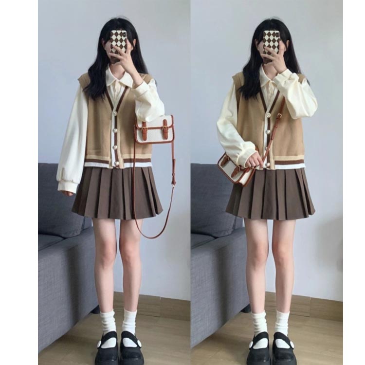 JK制服 学生 女の子 プリーツスカート プリーツスカート レディース 上下セット シャツ ベスト 学院風 ニットベスト 3点セット 韓国 セットアップ スクール 高校生 中学生 学生服 スクール コスプレ衣装