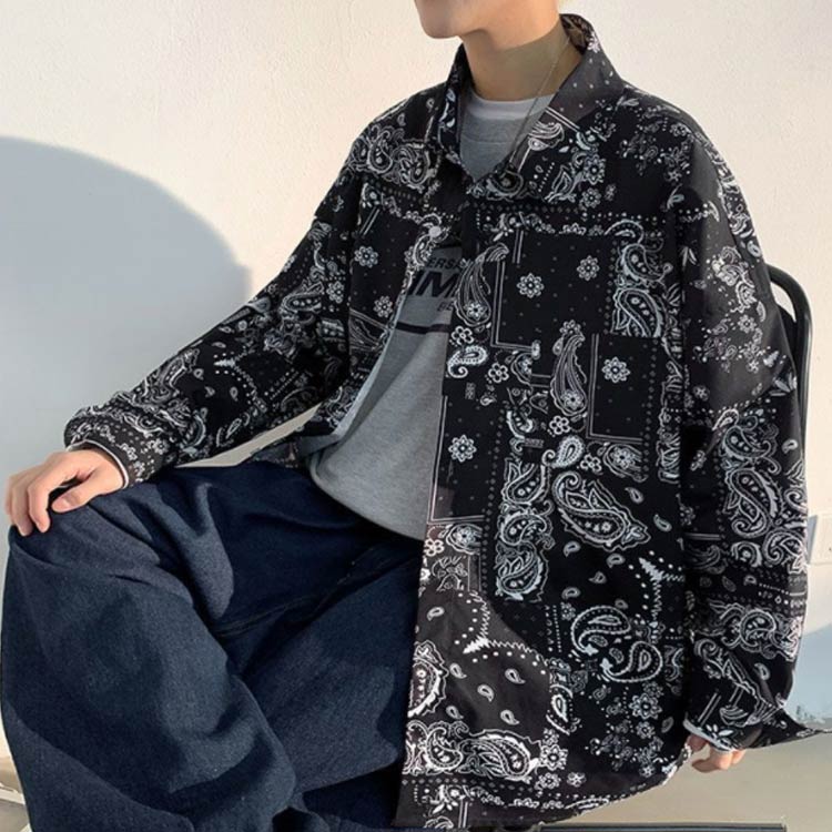 ペイズリー柄 シャツ メンズ カジュアルシャツ 長袖シャツ 羽織り レトロ 大きいサ...