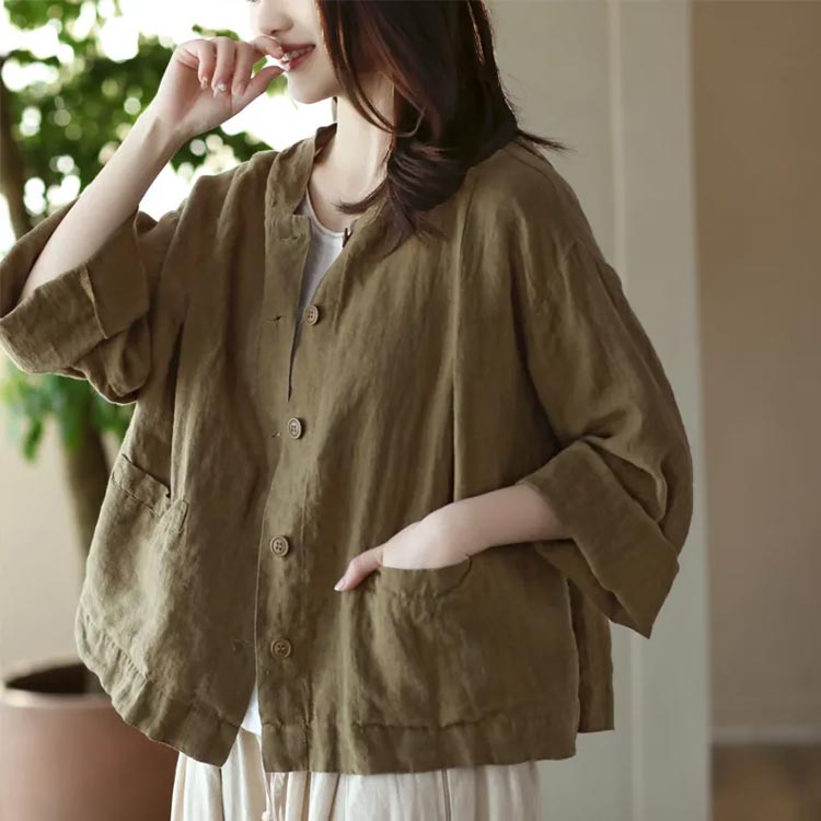 サマージャケット レディース ビッグシルエット フード付き 薄手 ジャケット ショート丈 ジャケット アウター トップス カジュアル 麻 ナチュラル アウター 体型カバー 大人服 春 夏 M L XL 2XL 3XL