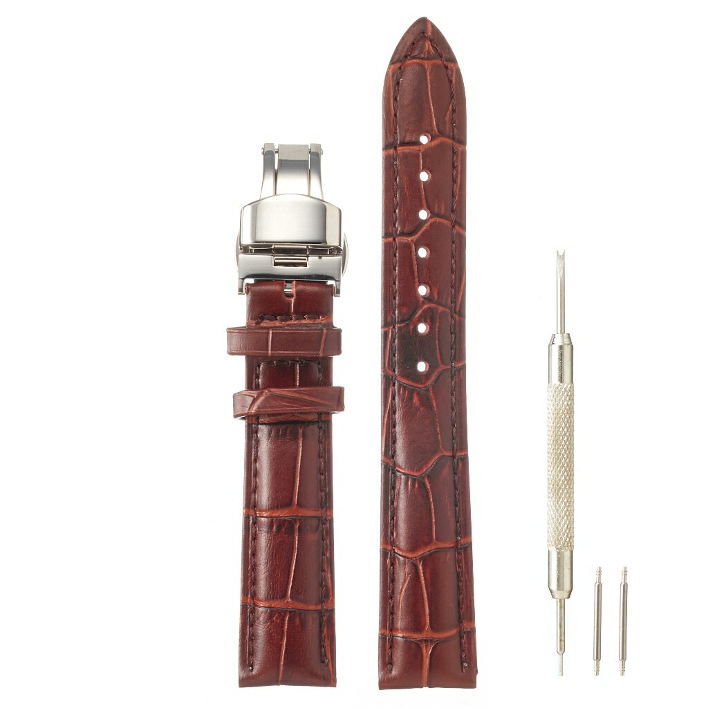 腕時計 ベルト 本革 18mm Dバックル レザー バンド ブラウン バネ棒 工具付き