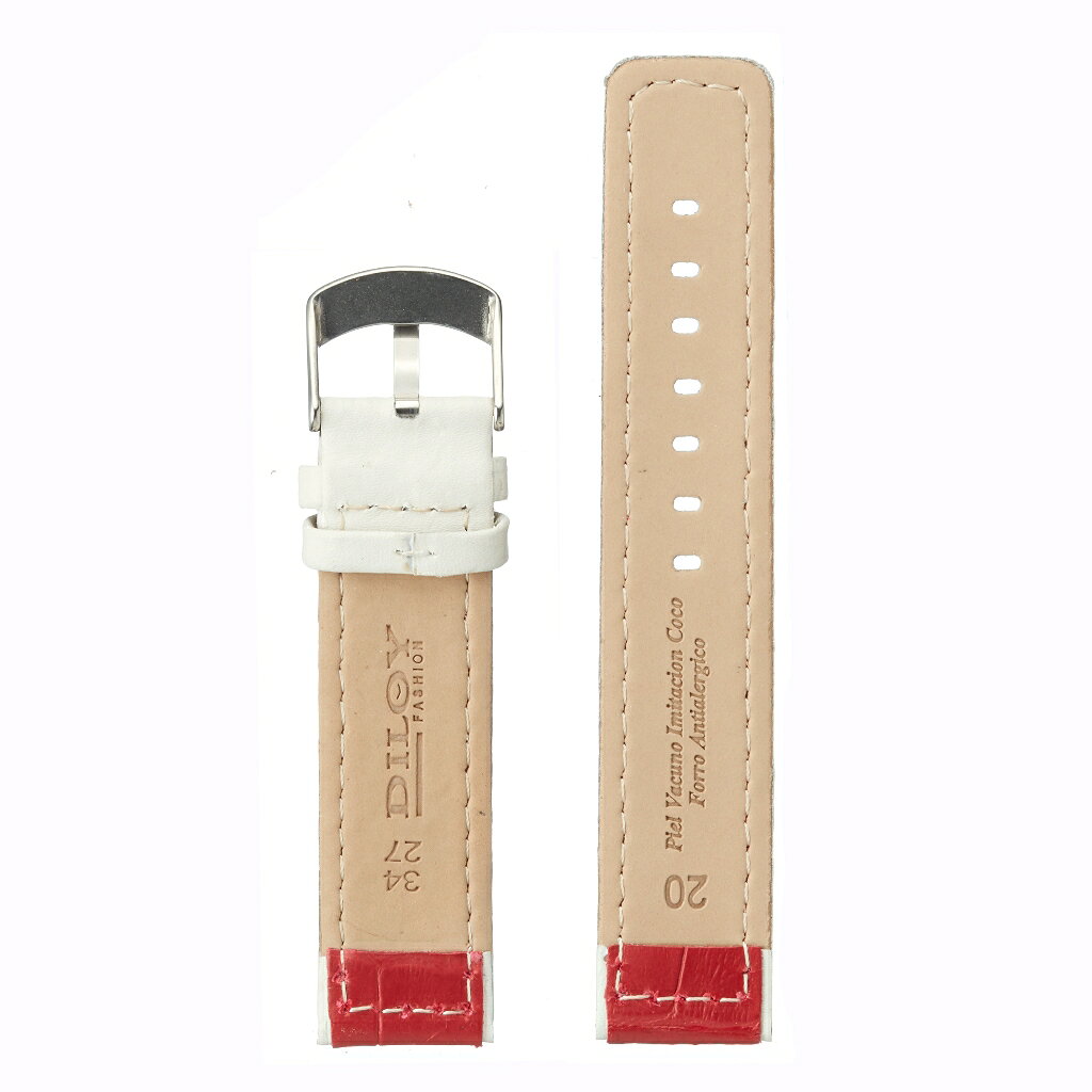 腕時計 ベルト 本革 カーフスキン 20mm クロコダイル型押し レザー バンド Diloy340ファッション ボルドーxベージュ