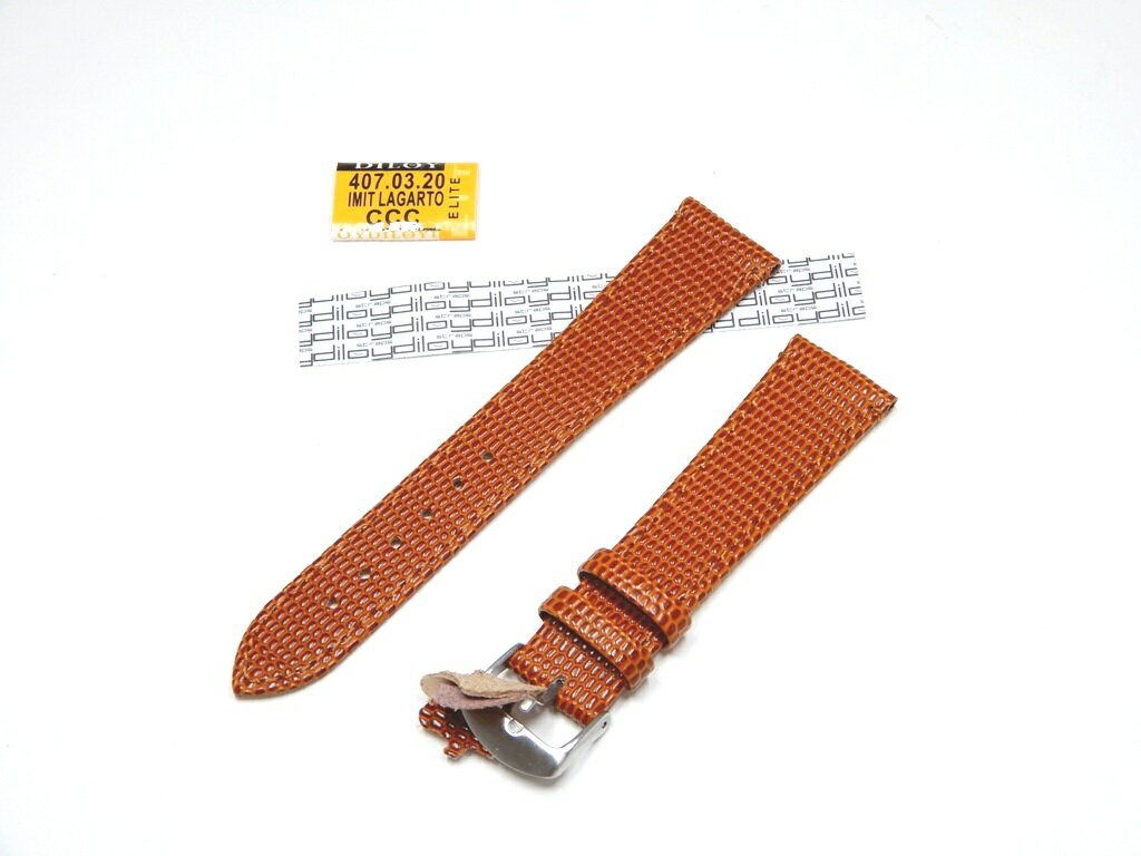 腕時計 ベルト 本革 カーフスキン 20mm トカゲ型押し レザー バンド Diloy 407Komodoエリート ブラウン(2.0)