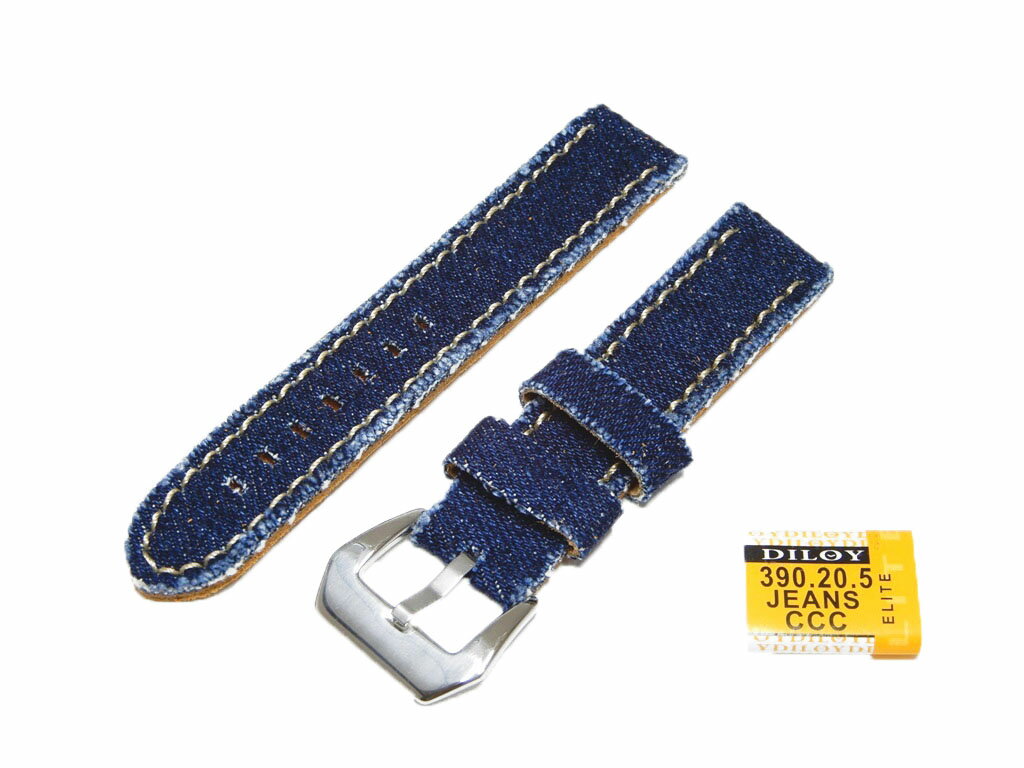 樂天商城 - 腕時計 ベルト 20mm 本革 手縫い デニム レザーバンド Diloy ビンテージ390 マリンブルー