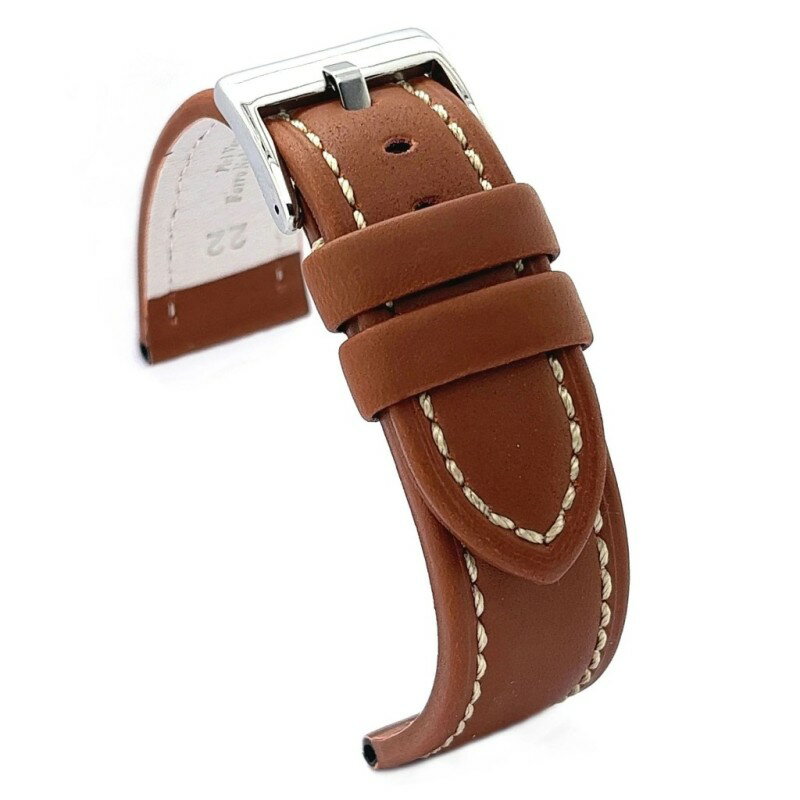Diloy 腕時計 ベルト 24mm オイルドカーフレザー 本革 ステッチ ライトブラウン