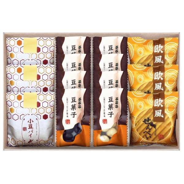 ●小豆パイ×3、欧風せんべい×3、豆菓子(竹炭×4・きなこ×4)●箱205×310×55mm（日本製）●賞味期限/100日（製造日より）お客様へのお願いと注意事項※のし対応商品はのしにお名前をお入れします。名入れ対応商品をご注文のお客様は、...