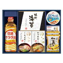 ●日清サラダ油400g、有明海産味のり(8切8枚×2)、かね七かつおだし(4g×5)、かね七こんぶだし(4g×5)、たまごスープ6.4g×2、マルトモかつおパック(0.7g×3)、ニッスイさば水煮150g●箱247×330×68mm（日本製）●賞味期限/360日（製造日より）お客様へのお願いと注意事項※のし対応商品はのしにお名前をお入れします。名入れ対応商品をご注文のお客様は、ご注文最終の備考欄に必ず名入れするお名前をご記入・ご入力ください。※熨斗のつけ方は原則【内のし】とさせていただいております。予めご了承ください。ご注文後、当店からのメールが来ない方へのお知らせシリーズ商品はこちら日清キャノーラ油と日本の食卓を賑わすフードギフトを詰合せました。