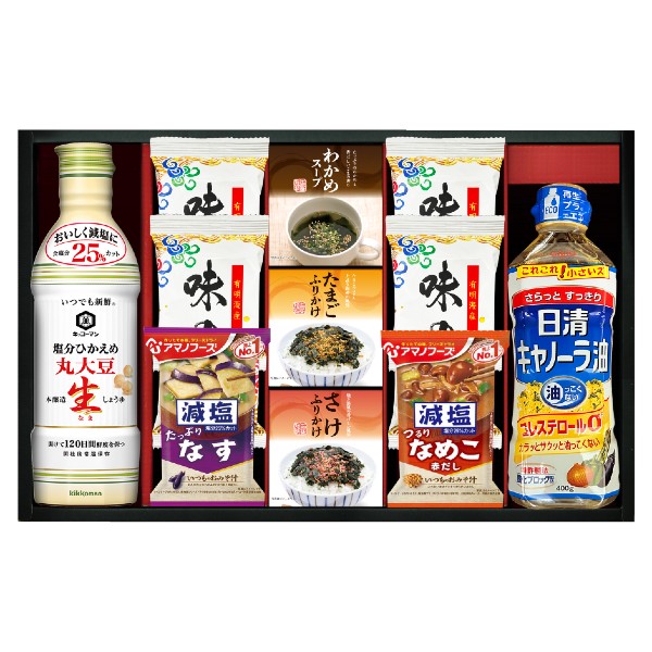 乐天商城 - 【ポイント10倍】日本の食卓 キッコーマン＆アマノフーズ＆日清オイリオ バラエティセット【結婚内祝い 新築内祝い 入学内祝い 出産内祝い 内祝い お祝い お祝い返し ギフト 出産祝い お返し 返礼 快気祝 御挨拶 調味料ギフト】【アジェール】【送料無料 送料込み】