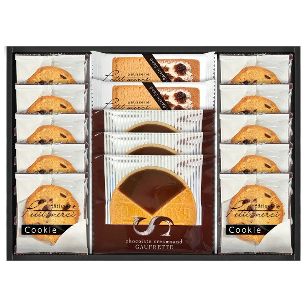 ●キャラメルレーズンサンド×2、ゴーフレット（チョコ）×3、ナッツとチョコのざっくりクッキー×10●箱210×290×45mm（日本製）●賞味期限/150日（製造日より）お客様へのお願いと注意事項※のし対応商品はのしにお名前をお入れします。名入れ対応商品をご注文のお客様は、ご注文最終の備考欄に必ず名入れするお名前をご記入・ご入力ください。※熨斗のつけ方は原則【内のし】とさせていただいております。予めご了承ください。※送付先が下記の場合、送料がかかります。商品1個につき北海道500円（税抜）、沖縄県1,000円（税抜）がかかります。予めご了承ください。ご注文後、当店からのメールが来ない方へのお知らせシリーズ商品はこちらさくさくしたキャラメル味のクッキーでレーズンが練りこまれたクリームをやさしくサンドしました。マカダミアナッツとぺカンナッツ、チョコチップをたっぷり入れて、ざっくりとした食感に焼き上げたざっくりクッキーと上品な味わいに仕上げたチョコゴーフレットの詰め合わせです。