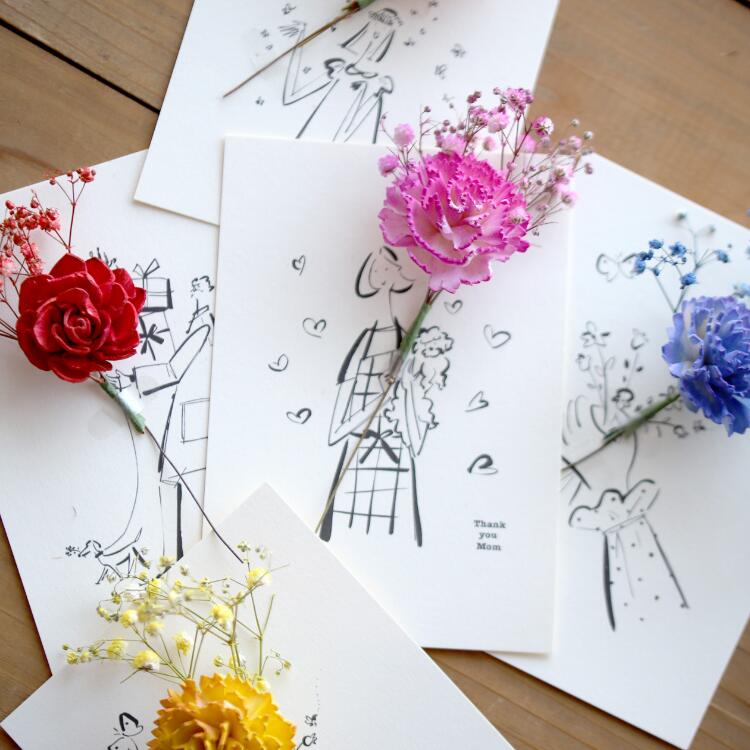【4つのカード・5色のカラーから選べる】気持ちを贈るフラワーカード「Thank you」「Happy Birthday」..
