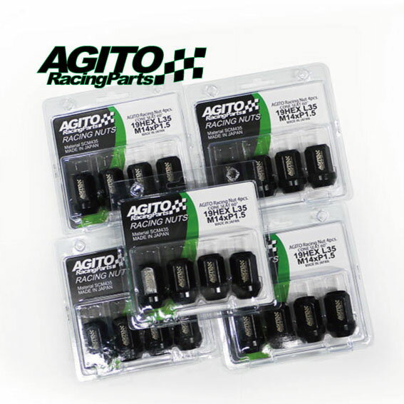 【日本製】AGITOレーシングナット 貫通 ロングタイプ L35mm 19HEX M14xP1.5（5穴用 20本セット）