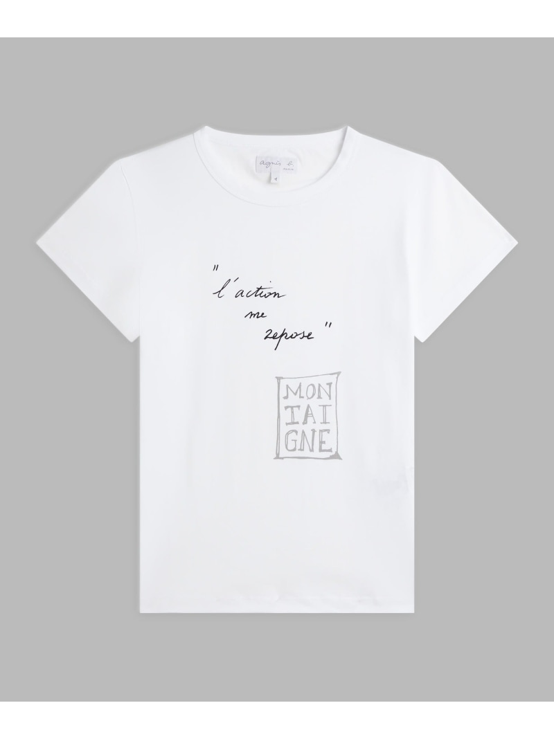 プリント オーガニックコットン 半袖 Tシャツ "L'action me repose" agnes b. FEMME アニエスベー トップス カットソー・Tシャツ ホワイト