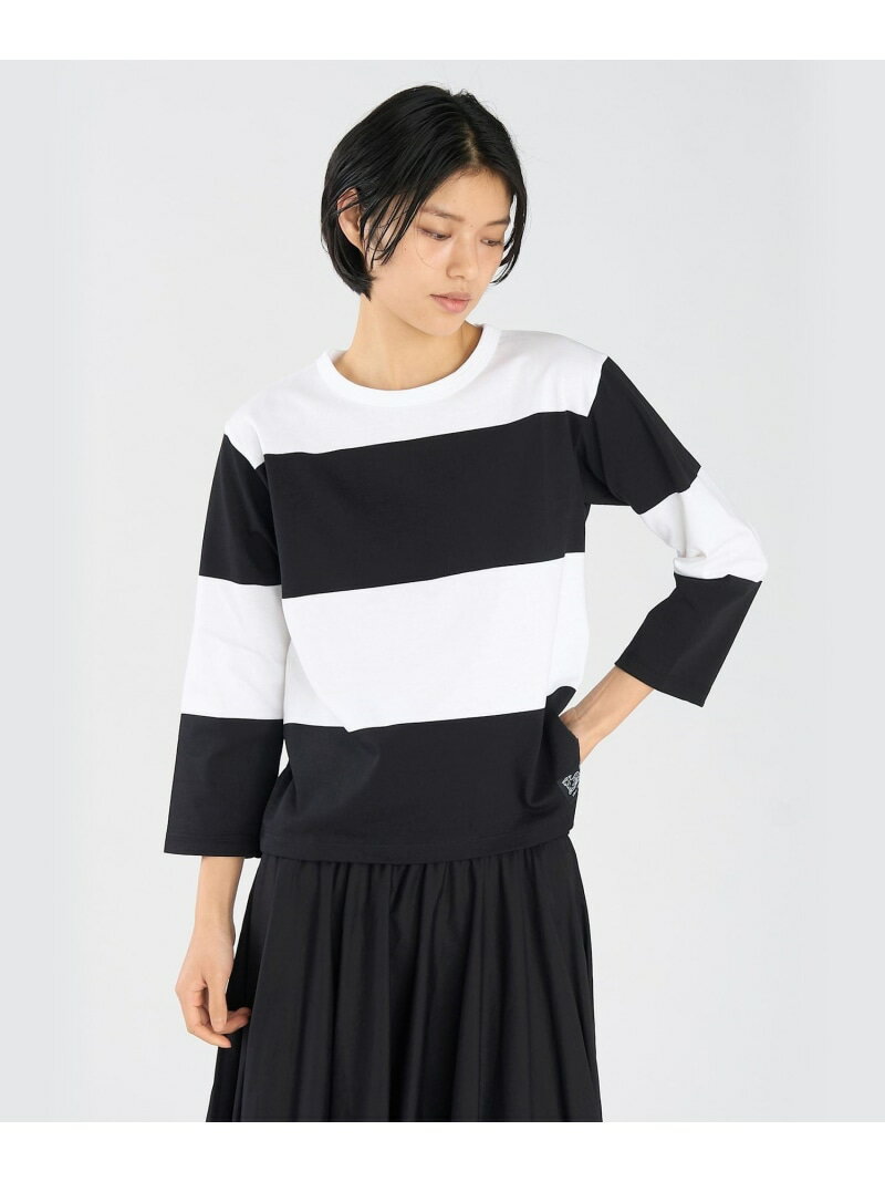 ボーダー コットン 七分袖 Tシャツ 