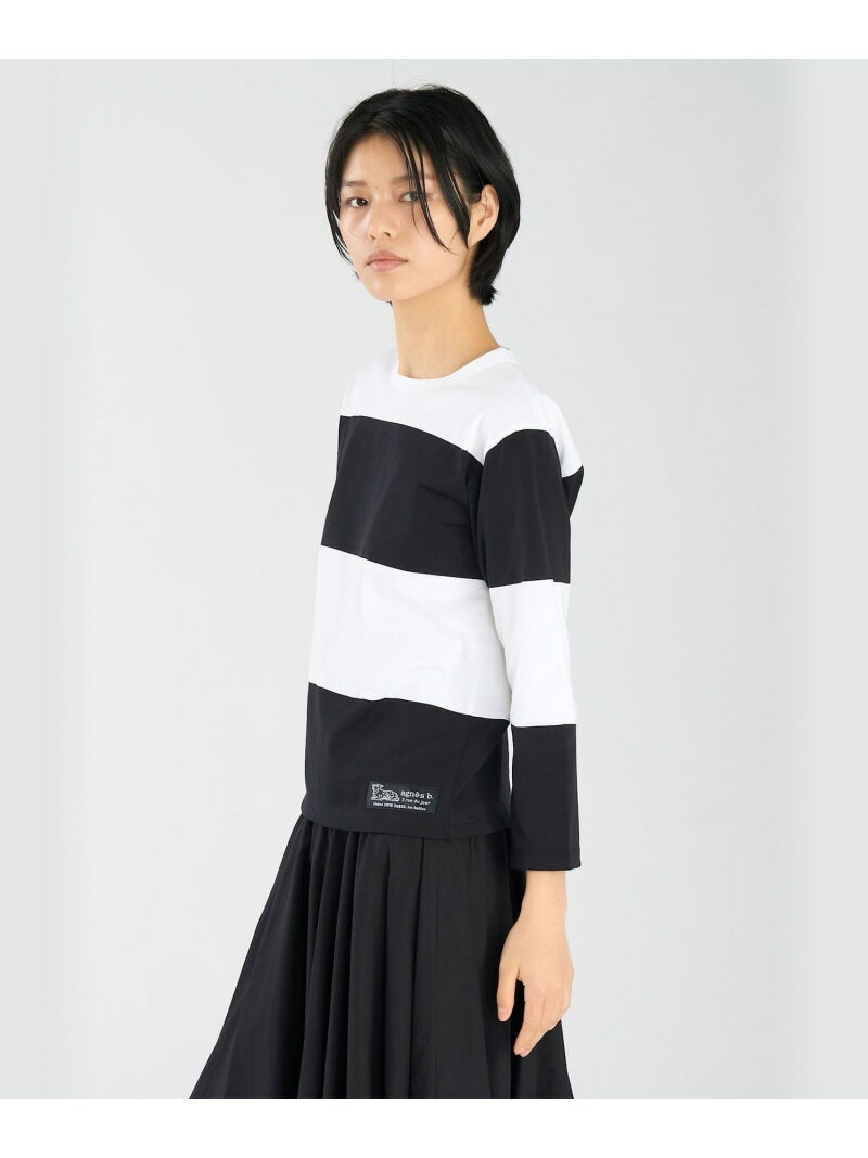 ボーダー コットン 七分袖 Tシャツ 