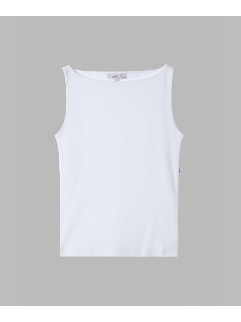 樂天商城 - コットン ボートネック ノースリーブ Tシャツ 