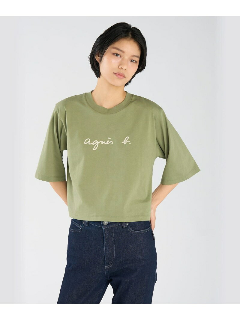 Rakuten - ロゴ コットン 5分袖 Tシャツ 
