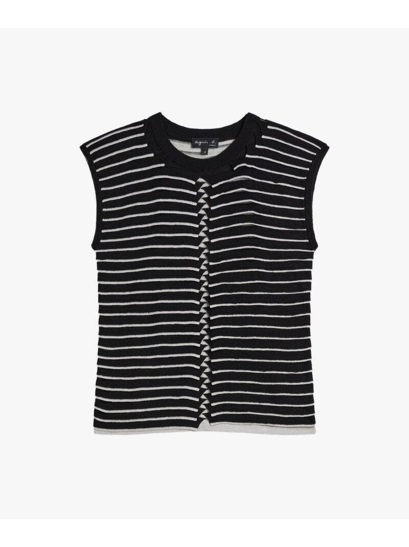 ボーダー シルク リネン ノースリーブ ニット プルオーバー "Charleston" agnes b. FEMME アニエスベー トップス ニット ブラック【送料無料】[Rakuten Fashion]