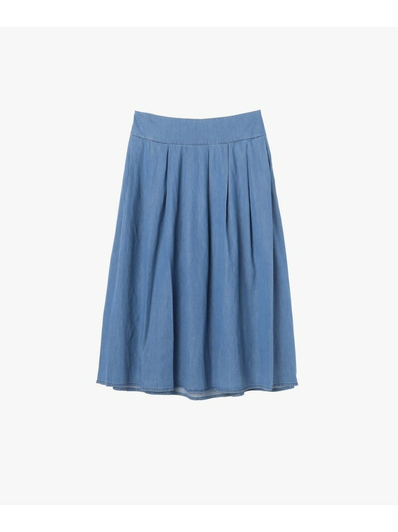樂天商城 - デニム シャンブレー プリーツ ロング フレアスカート 