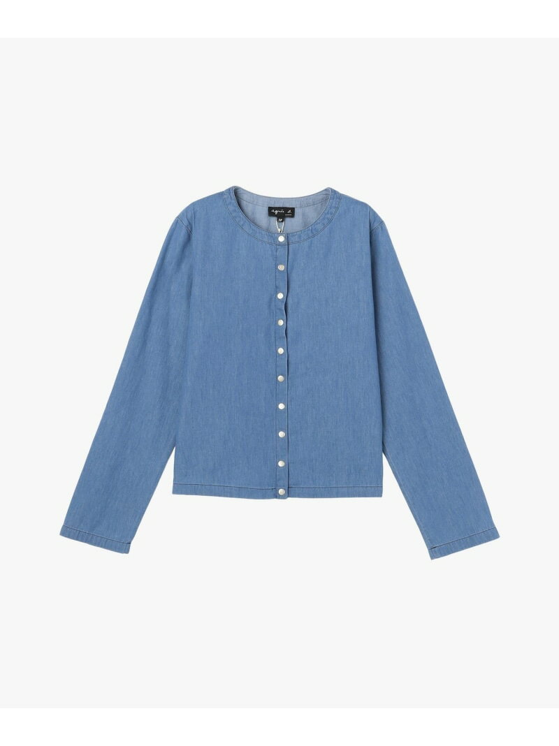 Rakuten - デニム シャンブレー 長袖 カーディガンプレッション agnes b. FEMME アニエスベー トップス シャツ・ブラウス ブルー【送料無料】[Rakuten Fashion]