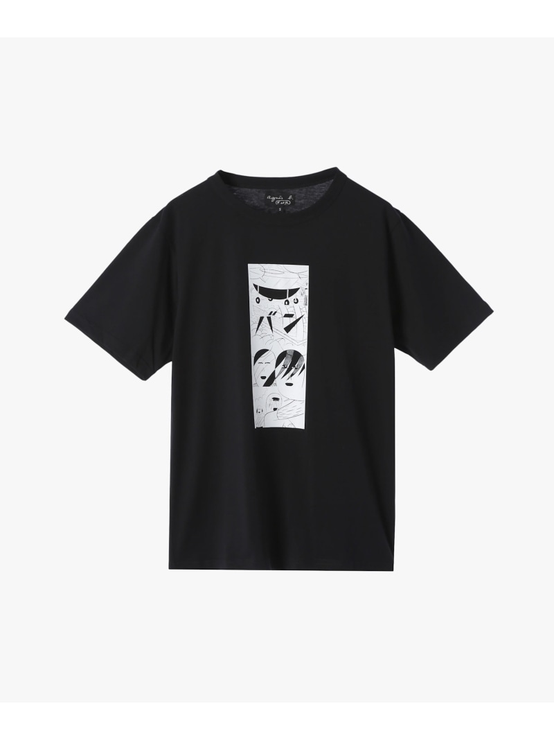 プリント コットン 半袖 アーティスト Tシャツ agnes b. FEMME アニエスベー トップス カットソー・Tシャツ ブラック【送料無料】[Rakuten Fashion]