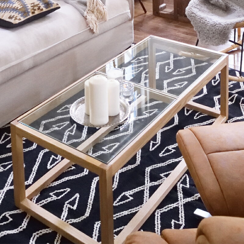 ガラステーブル RTO-111NA ナチュラル アッシュ天然木 センターテーブル 机 リビングテーブル ローテーブル アメリカン 北欧 ビンテージ アンティーク...