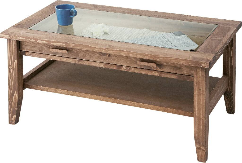 センターテーブル cfs-842 ガラステーブル 引き出し コレクション 机 リビングテーブル ローテーブル アメリカン 北欧 ビンテージ アンティーク 天然木...