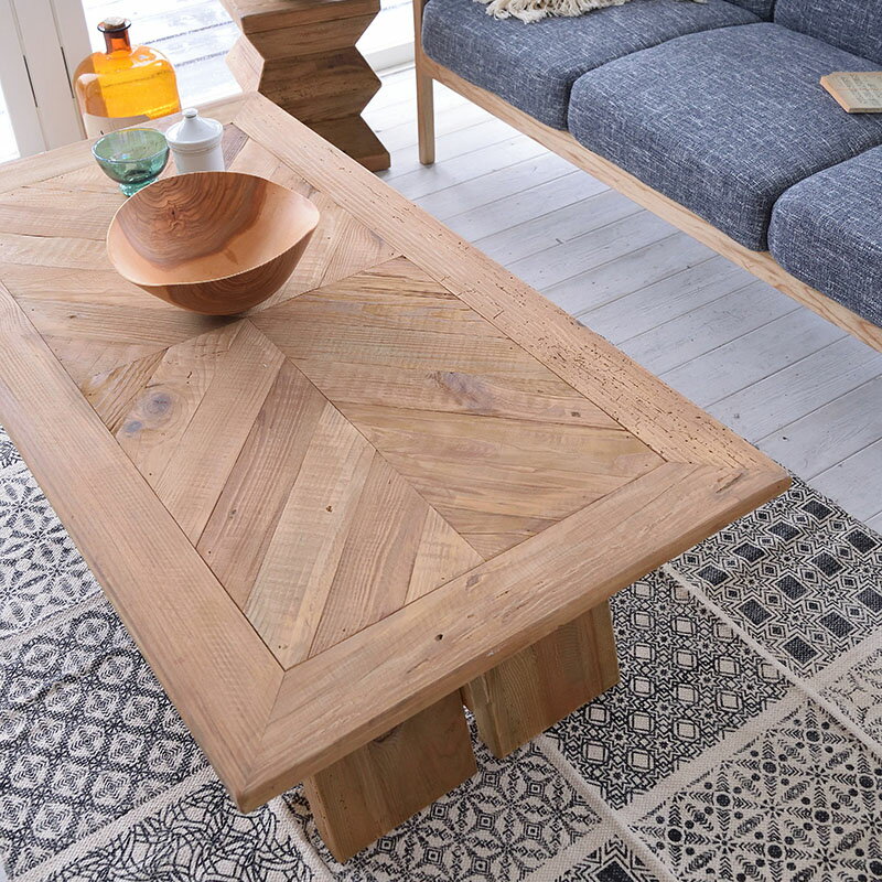 ヘリンボーン リビングテーブル WE-884 ブラウン テーブル リビングテーブル ローテーブル センターテーブル 幅130cm 古材 パイン古材 天然木 ナチ...