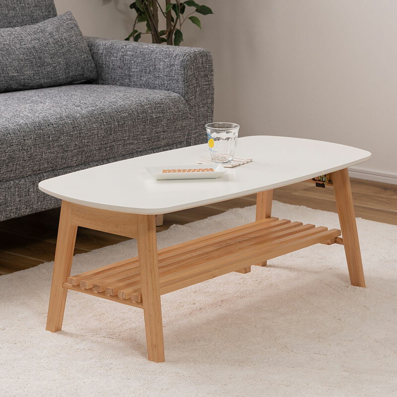 棚付フォールディングテーブル TAP-004WH ローテーブル センターテーブル 幅90cm 折りたたみ式 折り畳み式 おしゃれ 北欧 収納 棚付き 木製 天然...