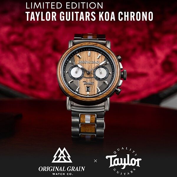 【日本正規輸入代理店】ORIGINAL GRAIN Alterra Chronograph 44mm - ORIGINAL GRAIN × TAYLOR GUITARS Hawaiian Koa オリジナルグレイン テイラーギター 木製腕時計 ウッドウォッチ