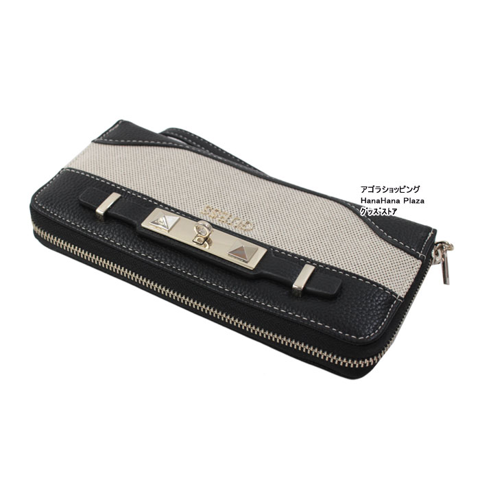 ゲス 財布 RG776046 BLACK GUESS 凹凸プレートデザイン ラウンドファスナー財布 長財布 ab-351200