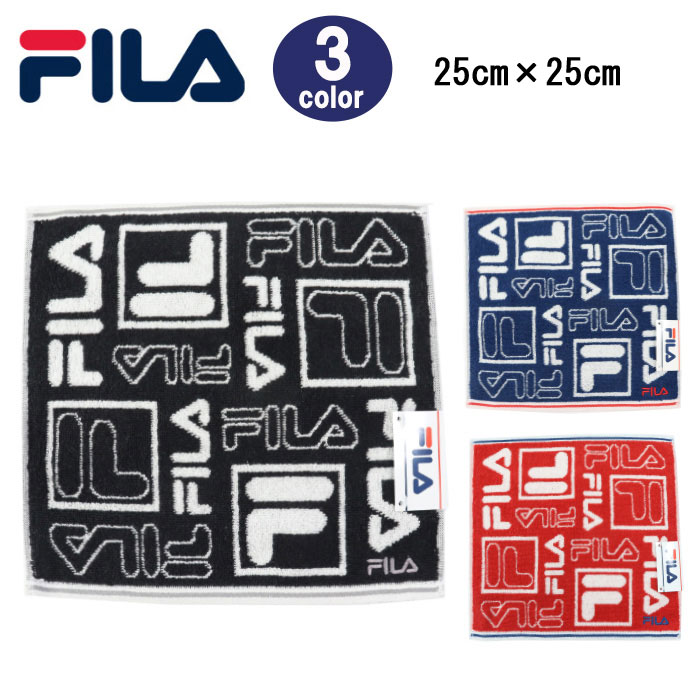 ＊【ネコポス可】フィラ タオル 25cm×25cm FL-456 ピース ブラック レッド ブルー FILA コットン100％ ハンドタオル ab-60282 1