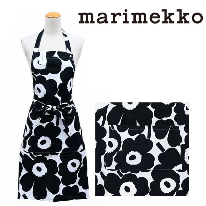 マリメッコ　エプロン マリメッコ エプロン 064161 190 モノトーン フラワー 黒白 Pieni Unikko スタイリッシュ おしゃれ marimekko ab-573000