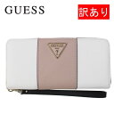 【ブランド】GUESS ゲス【サイズ】■横：20.2cm ■縦：9.5cm ■マチ：2.5cm【材質】合皮ナイロン【仕様】ラウンドファスナー開閉 外部：ファスナーポケット1 内部：小銭入れ1 札入れ2 その他ポケット3 カード入れ12 ※こちらの商品は入荷時より化粧箱が付属致しません。【特徴】ドレッシーにアバンギャルドっぽいスタイルがなんともアメリカンらしく遊び心があるデザインが魅力的！【ご注意】＊掲載写真はデジタルカメラを使用している関係上、実際の商品と色および質感など、若干異なる場合がございます。予めご了承お願いいたします。【必ずお読みください】訳あり品の為、返品交換等は不可となりますので、ご了承くださいませ。