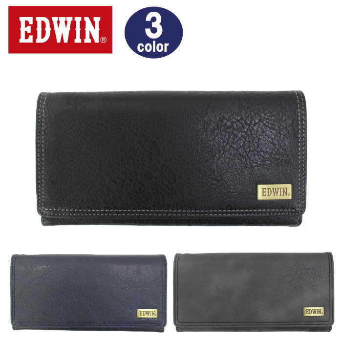 エドウィン 財布 22269216 長財布 EDWIN メンズ レディース メタルプレート シボ合皮 ユニセックス ab-60798