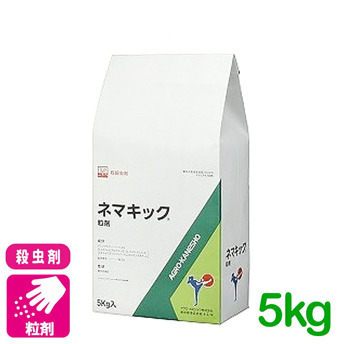 商品情報有効成分イミシアホス内容量5kg剤型粒剤商品特長・高い殺線虫効果により、土壌中の有害線虫を確実に除去します。・粒剤タイプで均一に散布でき、土壌とよく混和します。・長期間持続する防除効果により、次作への影響を最小限に抑えます。・作物の根の健全な成長を促進し、収量と品質の向上に寄与します。対象病害虫根結線虫、根こそり線虫、その他有害線虫対象作物水稲、トマト、きゅうり、ナス、ダイコン、キャベツ、ブロッコリー、果樹類など検索キーワード：線虫駆除 土壌処理 速効性 効果持続 作物保護 農耕地対応 使用簡単 省力化 安全性高い 長期安定性 有機栽培対応 環境配慮 粒剤タイプ 根域保護 収量改善ネマキック粒剤 5kg アグロカネショウ センチュウを根こそぎ退治！収穫量アップ！ 23