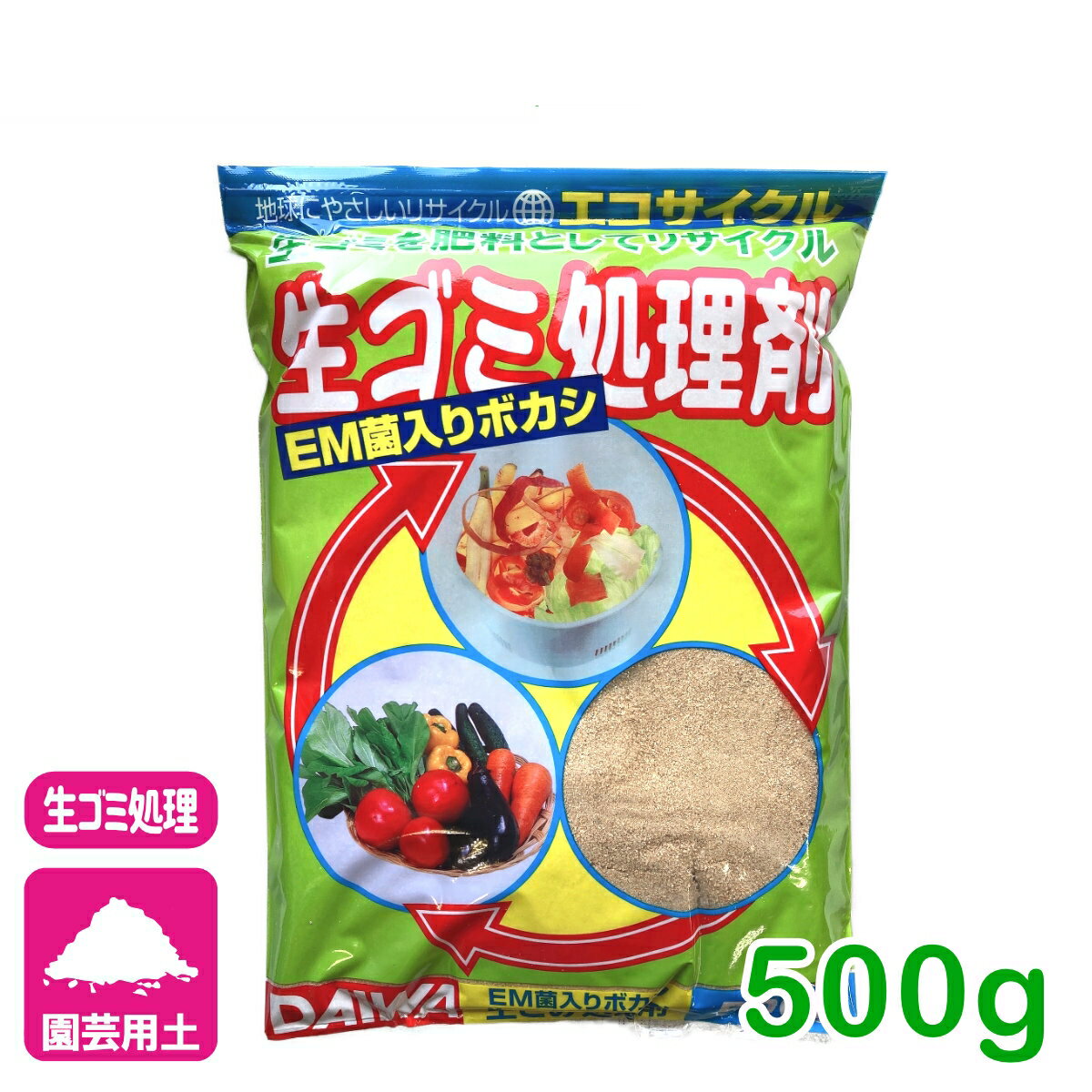 商品情報内容量500g用途生ゴミ処理剤JAN4907403251052商品特長●EM菌ボカシ（EM菌を特殊培養）主体の生ごみ処理剤です●生ゴミをEM菌の力で有機質肥料にリサイクル●乳酸菌・酵母菌・放線菌・光合成細菌などの菌80種を組み合わせた微生物群であり、EMとはEffective Micro-organisms（有効微生物群）の略称です検索キーワード：生ゴミ 生ごみ 有機肥料 リサイクル 発酵 ぼかし エコ 園芸 ガーデニング 初心者向け ビギナー向け生ごみ処理剤 エコサイクル 500g 大和 生ゴミを肥料としてリサイクル！ 2
