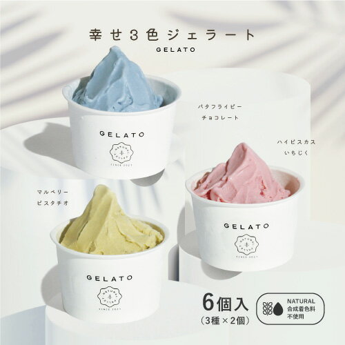 アグリ生活の天然ハーブの幸せジェラート6個セット (3色 x 2個) ジェラート アイス 氷菓 バタフライピー ハイビスカス マルベリー チョコ いちじく ピスタチオ ジェラートセット お中元 残暑見舞い 敬老の日 夏ギフト 手土産のサムネイル
