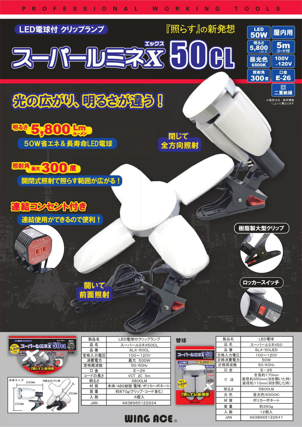 スーパールミネX50CL SLX-50CL LED電球 WING ACE 熱田資材 2