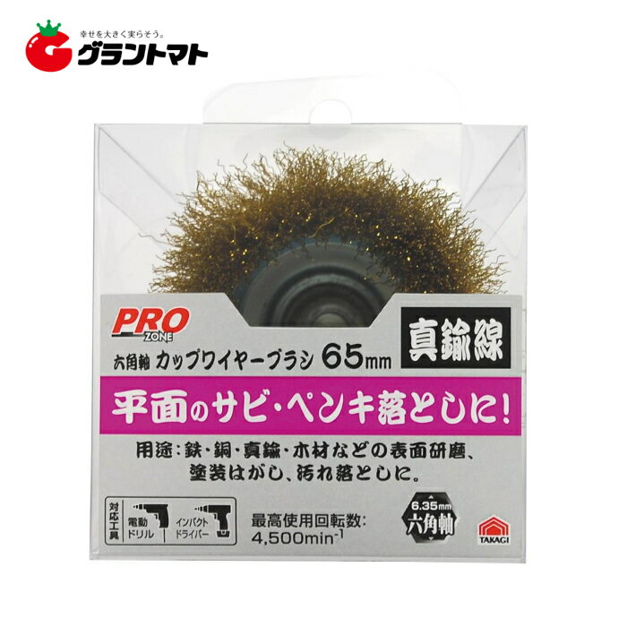 PRO ZONE 六角軸カップワイヤーブラシ 真鍮線 65mm 高儀【取寄商品】
