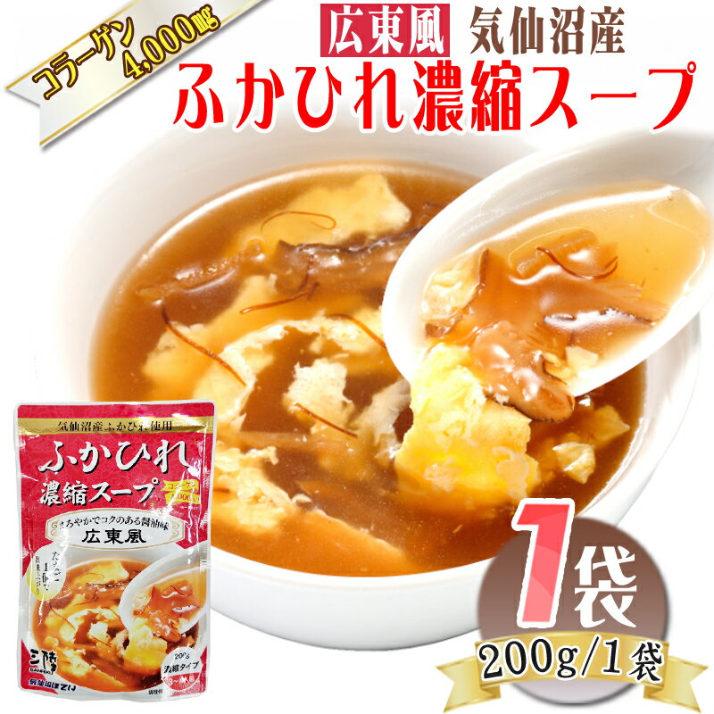 期間限定 ポイント15倍 広東風 ふかひれ 濃縮 スープ 200g×1袋 3~4人前 気仙沼産 豪華 お試し ポイント消化 送料無料 NP メール便 [ほてい広東風ふかひれ濃縮スープ×1 S2] 即送