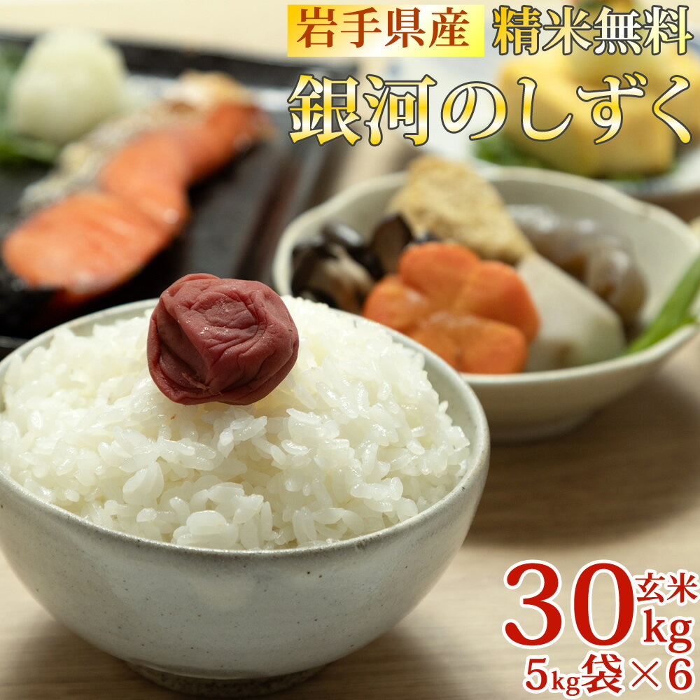 送料無料 銀河のしずく 雫石 岩手県 令和7年度 無洗米 玄米 贈答 分つき　新米 米 玄米 30kg 銀河のしずく 5kg×6袋 令和7年産 岩手県産 精米無料 白米 無洗米 当日精米 送料無料 業務用 お徳用 国産