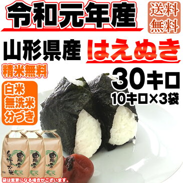 【送料無料】令和元年度産 山形県産 お米はえぬき 玄米 30kg(10kg×3袋)【白米・無洗米・分づき】