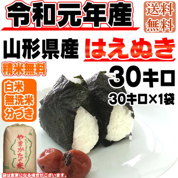 期間限定10%off【送料無料】令和元年度産 山形県産 お米はえぬき 玄米 30kg(30kg×1袋)【白米・無洗米・分づき】