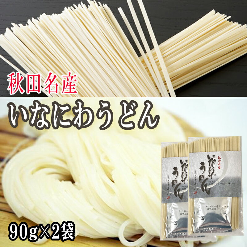 稲庭うどん 180g (90g×2袋) つゆ付 お試し 1人前××2袋 メール便 送料無料 手土産 いなにわうどん 稲庭饂飩 [稲庭うどん90g×2袋 BS] NP 即送