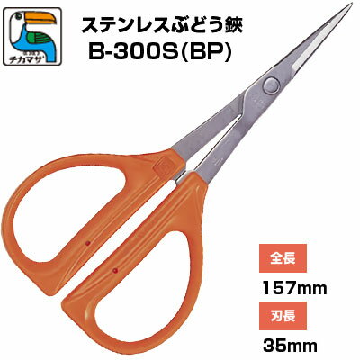 ぶどう鋏 近正/チカマサ ぶどう手入れ鋏 B-300S（BP）［ぶどう手入れはさみ ステンレス刃 摘粒 房作り 収穫 剪定 摘芯 ぶどう 錆びにくい オレンジ色 ぶどう農家 果樹園 観光農園 園芸 農業 日本製 プロ］